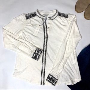 NEW Lucky Brand embroidered peasant top ivory XS